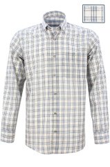 %100 Pamuklu Klasik Kesim Düğmeli Yaka Cepli Gri Kareli Erkek Gömlek