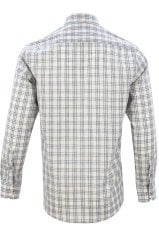 %100 Pamuklu Klasik Kesim Düğmeli Yaka Cepli Gri Kareli Erkek Gömlek