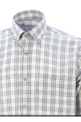 %100 Pamuklu Klasik Kesim Düğmeli Yaka Cepli Gri Kareli Erkek Gömlek