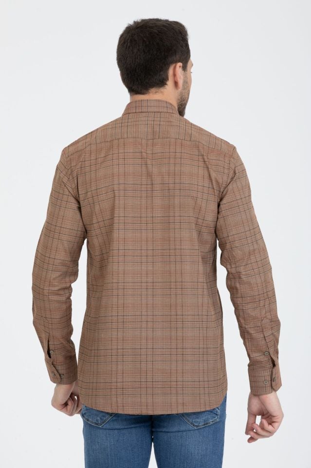 Varetta Erkek Kahverengi Kareli Yaka Düğmeli  Gömlek