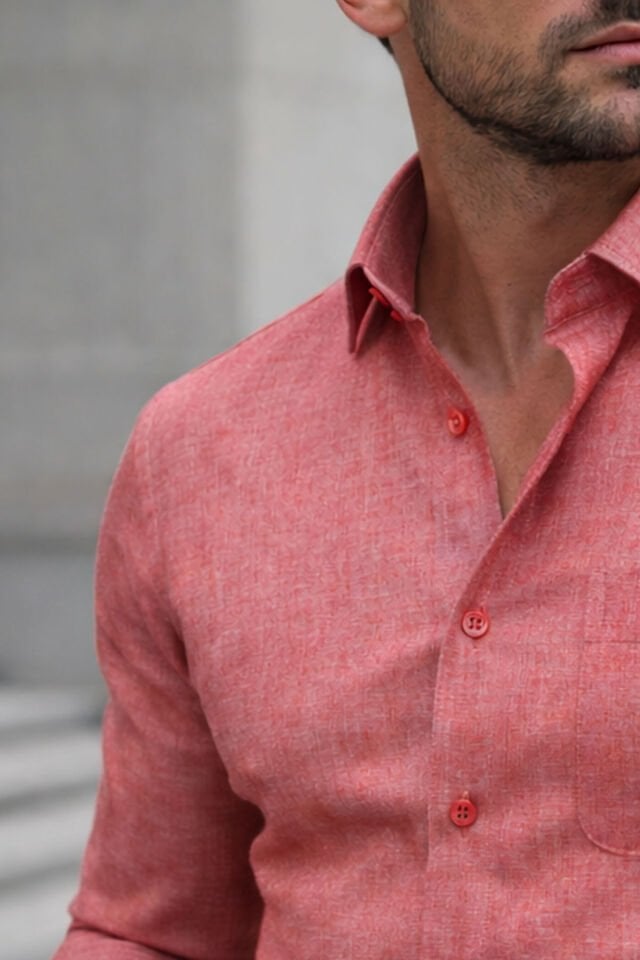 Varetta Erkek Pembe Gömlek Uzun Kollu Keten Efektli Cepli Pamuklu