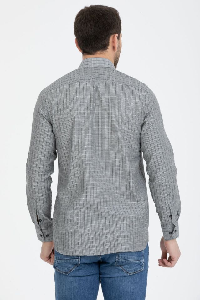 Varetta Erkek Gri Kareli Yaka Düğmeli Gömlek