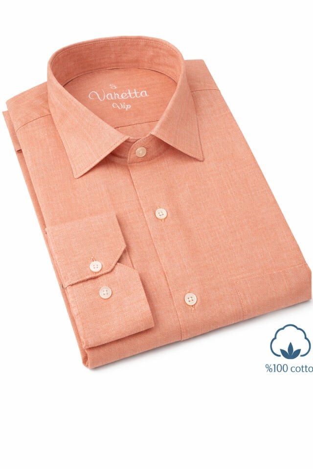 Varetta Erkek Somon Gömlek Uzun Kollu Keten Efektli Cepli Pamuklu