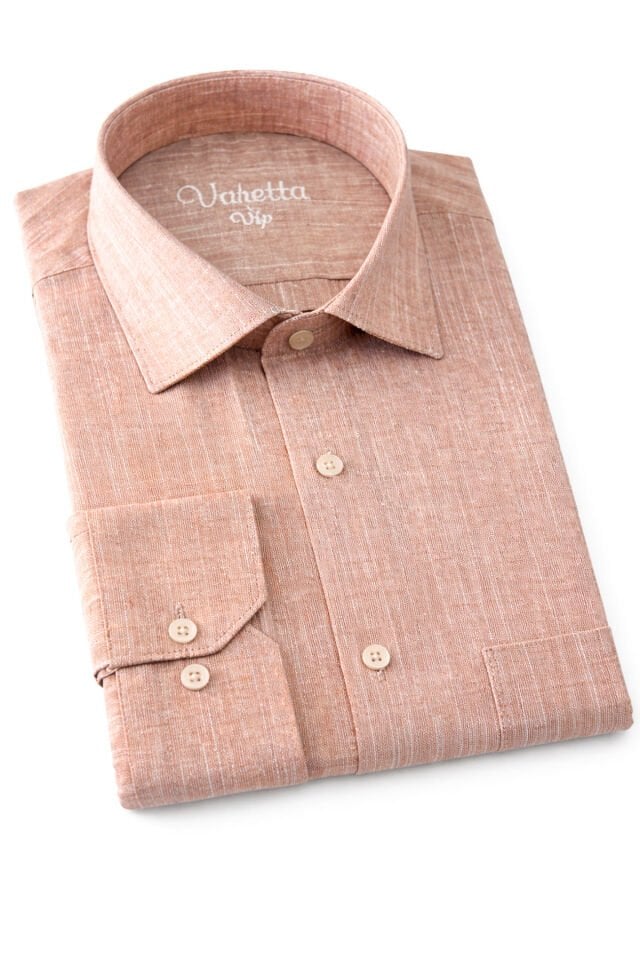 Varetta Erkek Rose Gold Uzun Kollu Keten Efektli Cepli Pamuklu Gömlek