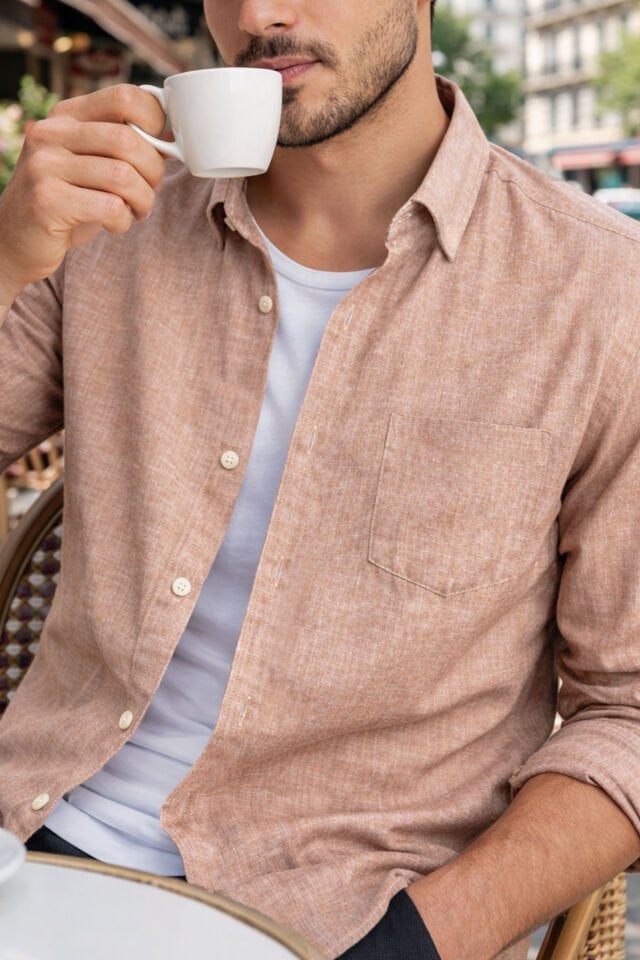 Varetta Erkek Rose Gold Uzun Kollu Keten Efektli Cepli Pamuklu Gömlek