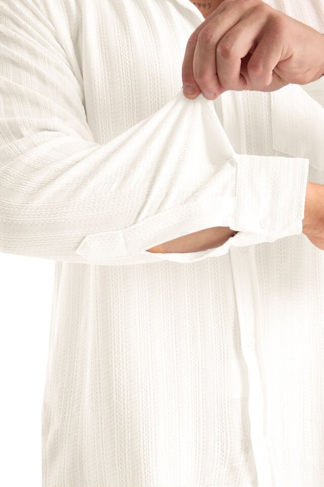 Varetta Erkek Bej Gömlek Likralı Uzun Kollu Cepli Rahat Kalıp Salaş Dökümlü Pamuklu Günlük Şık Model