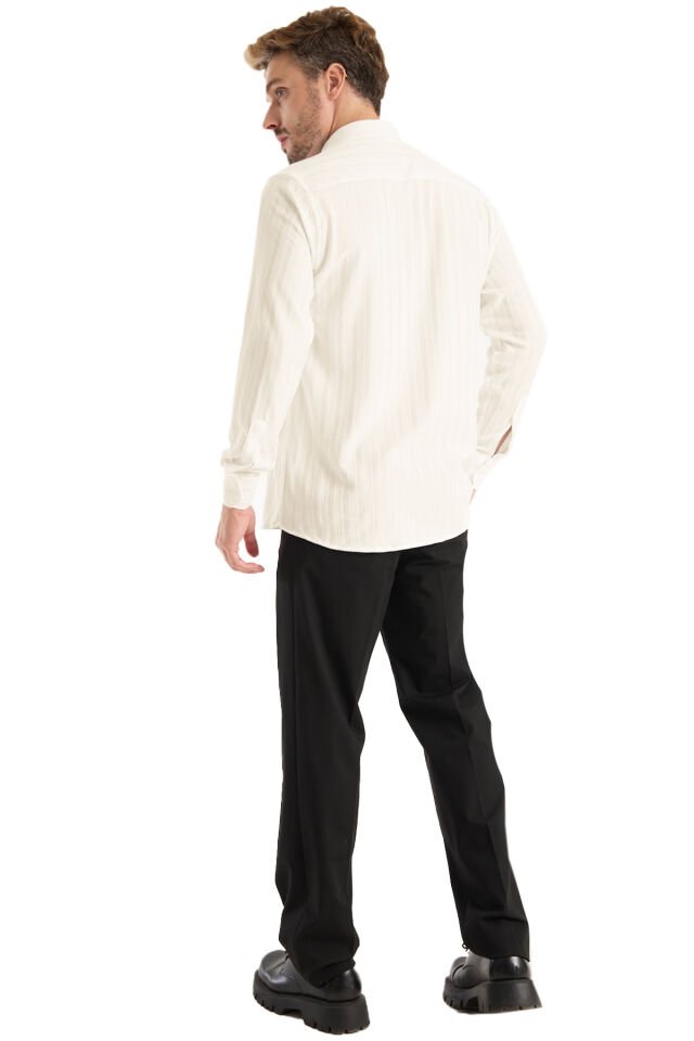 Varetta Erkek Bej Gömlek Likralı Uzun Kollu Cepli Rahat Kalıp Salaş Dökümlü Pamuklu Günlük Şık Model