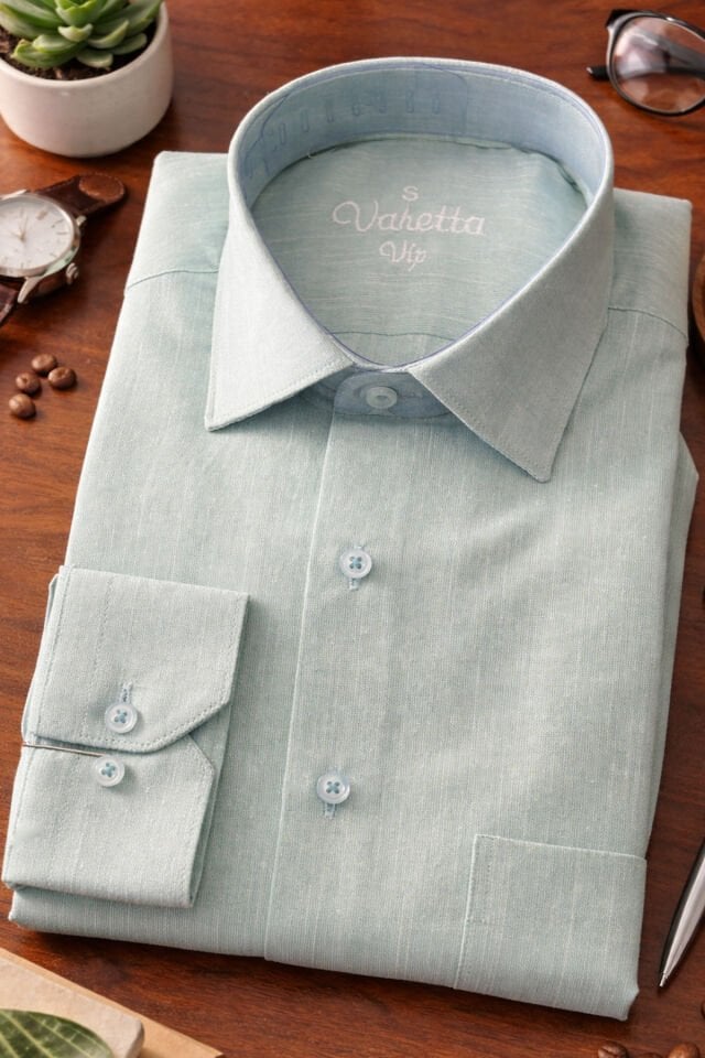 Varetta Erkek Su Yeşili Uzun Kollu Keten Efektli Cepli Pamuklu Gömlek