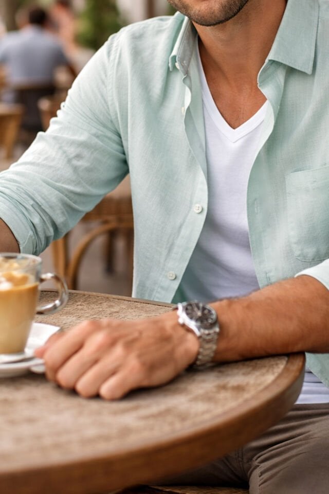 Varetta Erkek Su Yeşili Uzun Kollu Keten Efektli Cepli Pamuklu Gömlek