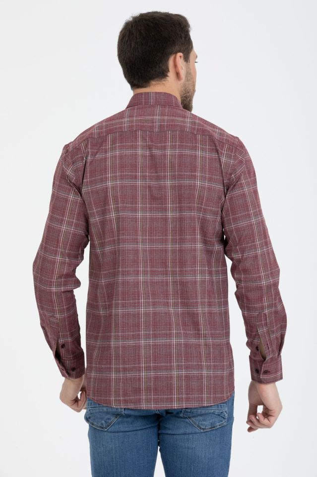 Varetta Erkek Bordo Yaka Düğmeli  Kareli Gömlek