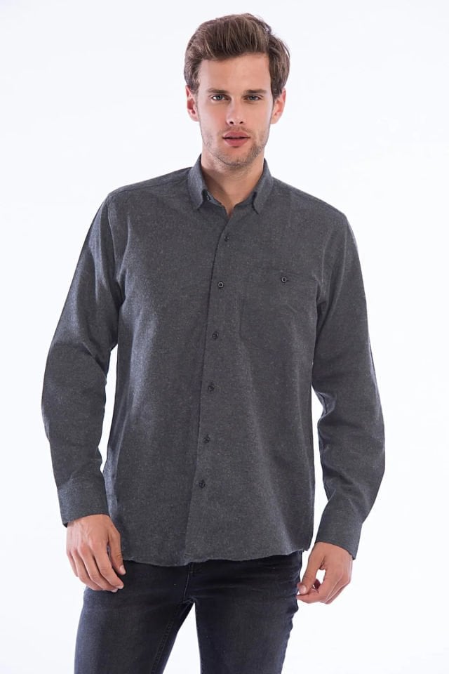 Varetta Erkek Füme Kışlık Cepli Düz Geniş Kesim Cepli Gömlek