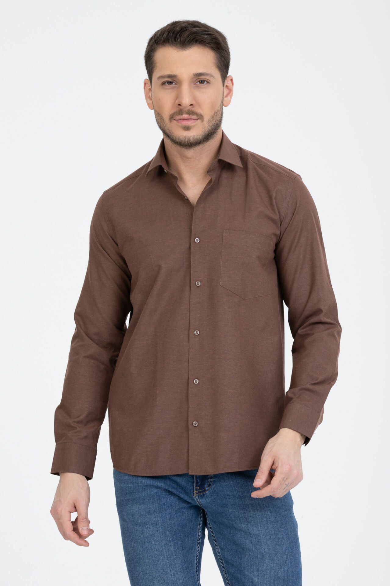Varetta Erkek Kahverengi  Düz Uzun Kollu Gömlek