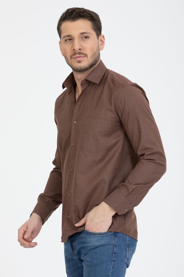 Varetta Erkek Kahverengi  Düz Uzun Kollu Gömlek