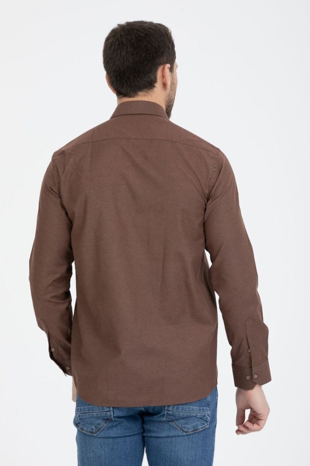 Varetta Erkek Kahverengi  Düz Uzun Kollu Gömlek