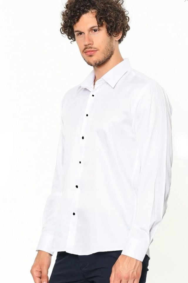 Varetta Erkek Beyaz Düz Cepsiz Geniş Kesim Uzun Kollu Gömlek
