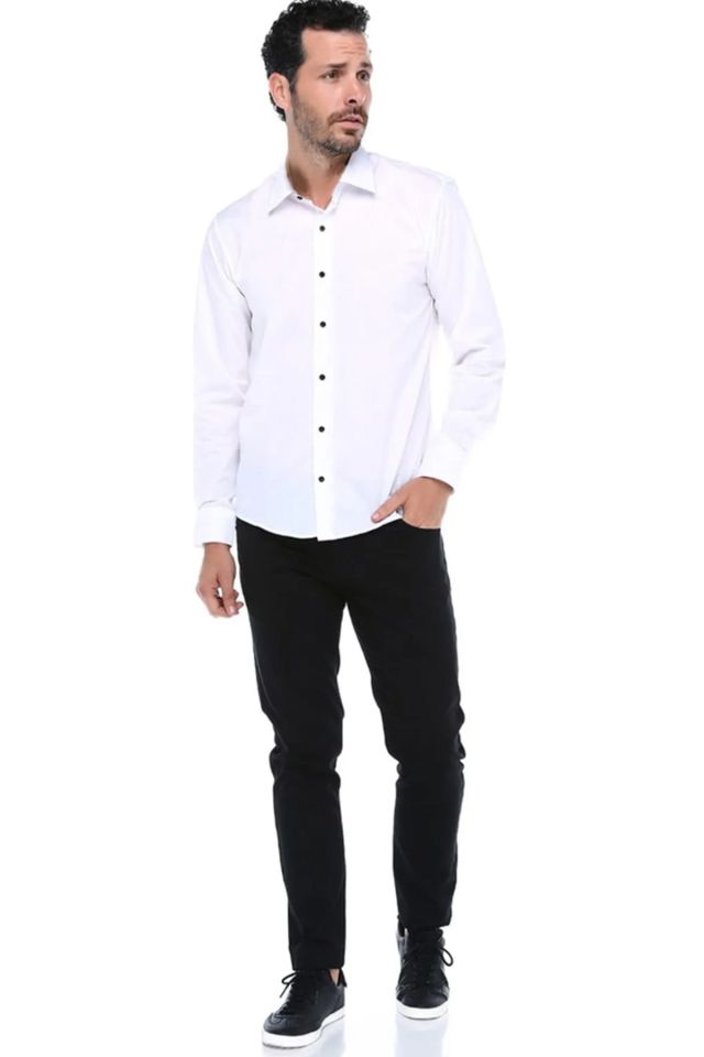 Varetta Erkek Beyaz Düz Cepsiz Geniş Kesim Uzun Kollu Gömlek