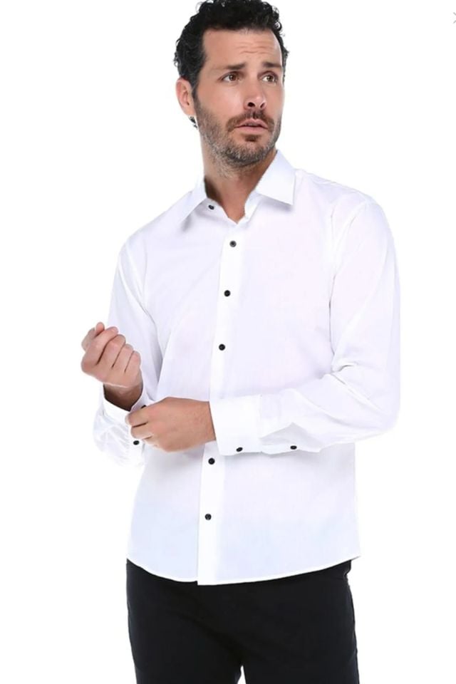 Varetta Erkek Beyaz Düz Cepsiz Geniş Kesim Uzun Kollu Gömlek