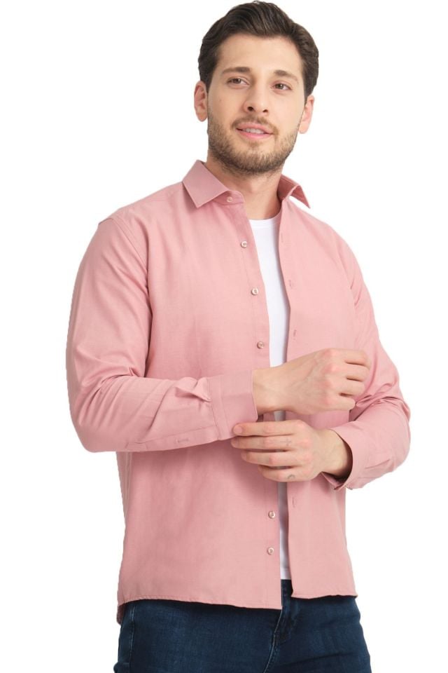 Varetta Erkek Pembe Düz Cepsiz Geniş Kesim Uzun Kollu Gömlek