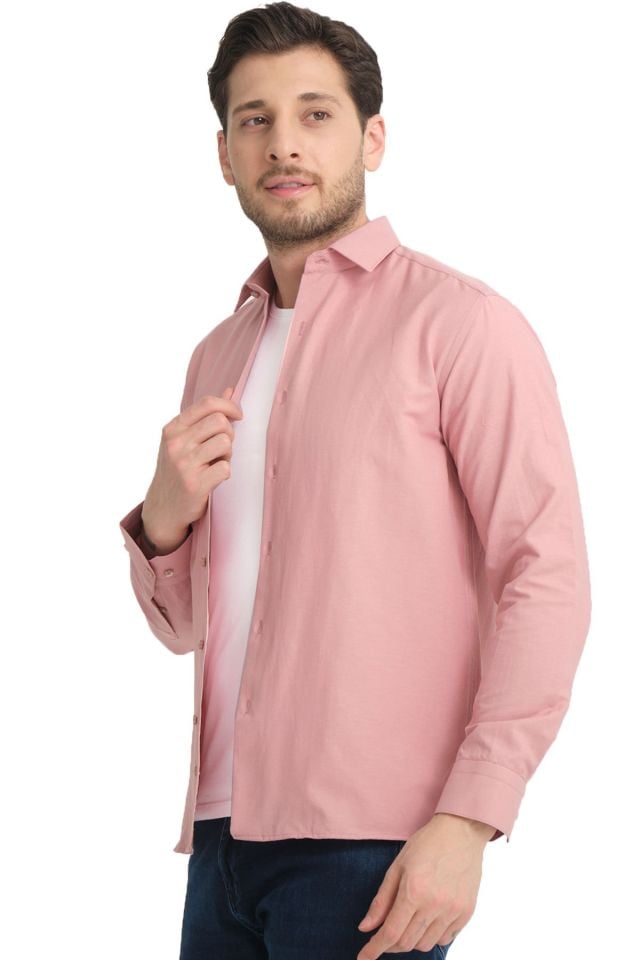 Varetta Erkek Pembe Düz Cepsiz Geniş Kesim Uzun Kollu Gömlek
