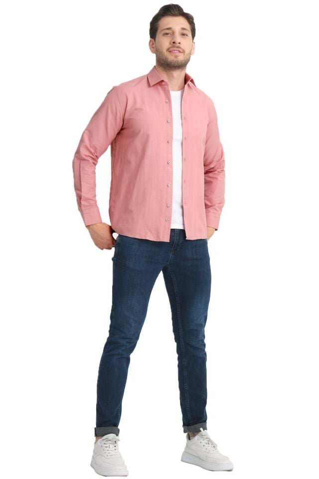 Varetta Erkek Pembe Düz Cepsiz Geniş Kesim Uzun Kollu Gömlek