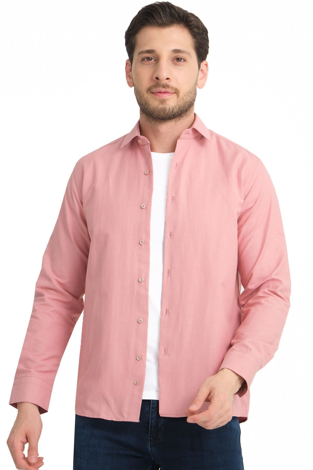 Varetta Erkek Pembe Düz Cepsiz Geniş Kesim Uzun Kollu Gömlek