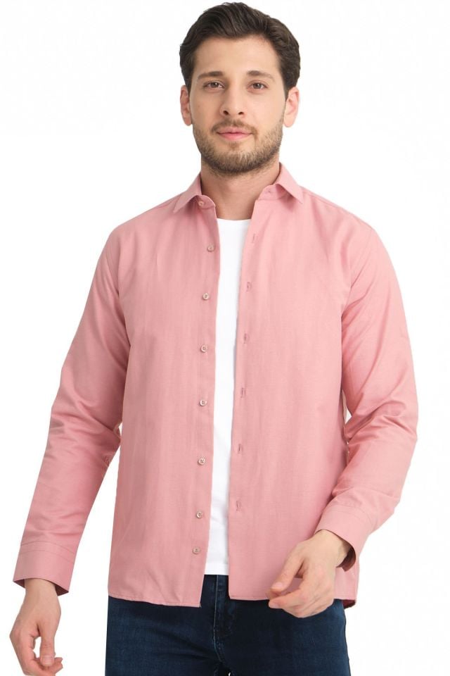 Varetta Erkek Pembe Düz Cepsiz Geniş Kesim Uzun Kollu Gömlek