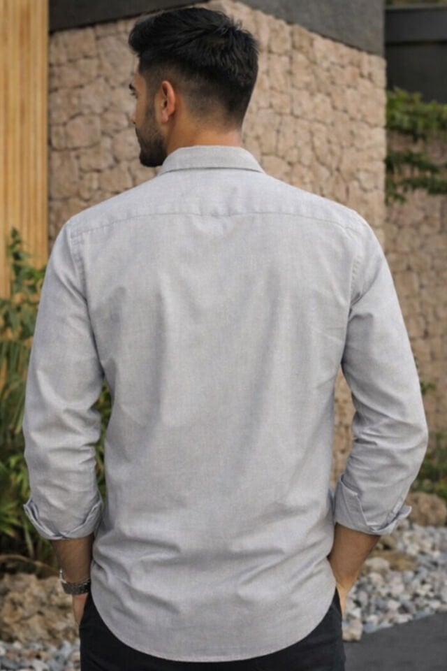 Varetta Erkek Gri Düz Cepsiz Geniş Kesim Uzun Kollu Gömlek