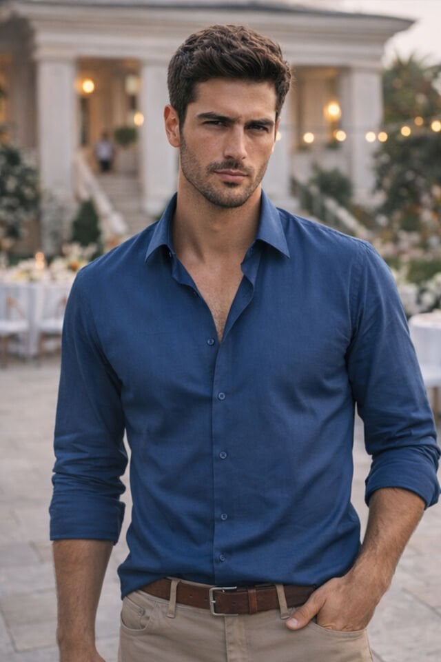 Varetta Erkek İndigo Mavi Düz Cepsiz Geniş Kesim Uzun Kollu Gömlek