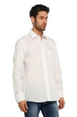 Erkek Beyaz Klasik Kesim Uzun Kollu Tek Cepli Gömlek Pembe Kravat Kombin Set