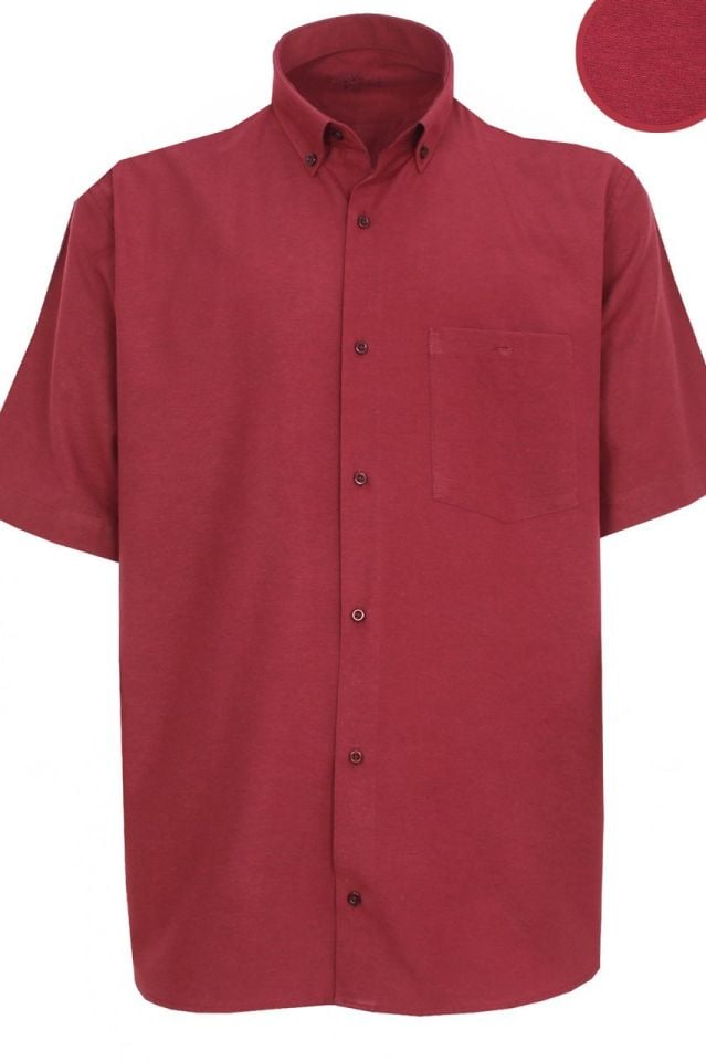 Varetta Erkek Bordo Pamuklu Kısa Kollu Büyük Beden Gömlek