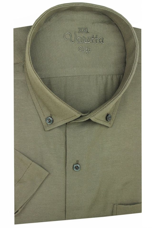 Varetta Erkek Yeşil Büyük Beden Kısa Kollu Pamuk Saten Gömlek