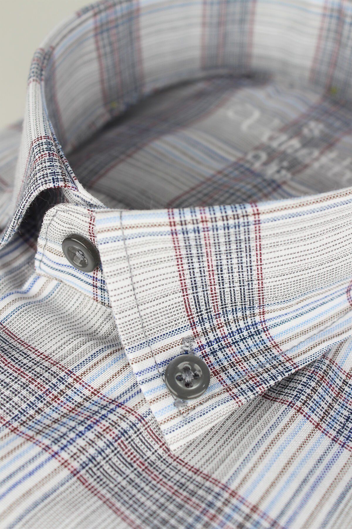 Varetta Erkek Bulut Gri Kareli Uzun Kol Klasik Kesim Yaka Düğmeli Gömlek