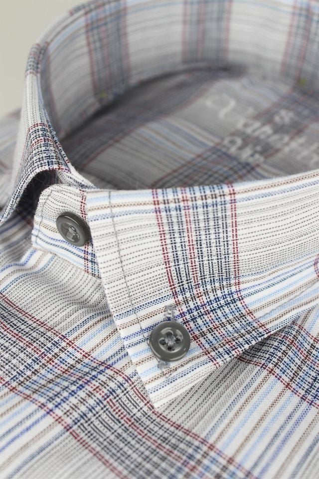 Varetta Erkek Bulut Gri Kareli Uzun Kol Klasik Kesim Yaka Düğmeli Gömlek