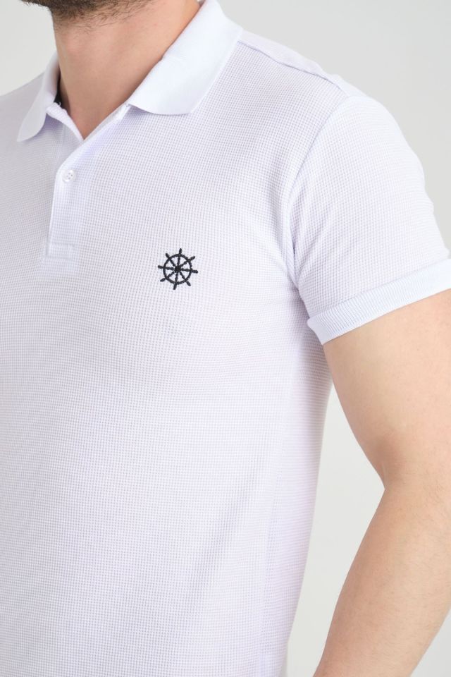 Varetta Erkek Beyaz Polo Yaka Pamuklu Waffle T-shirt