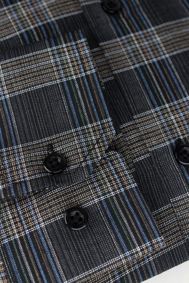 Varetta Erkek Siyah Kareli Uzun Kol Klasik Kesim Yaka Düğmeli Gömlek