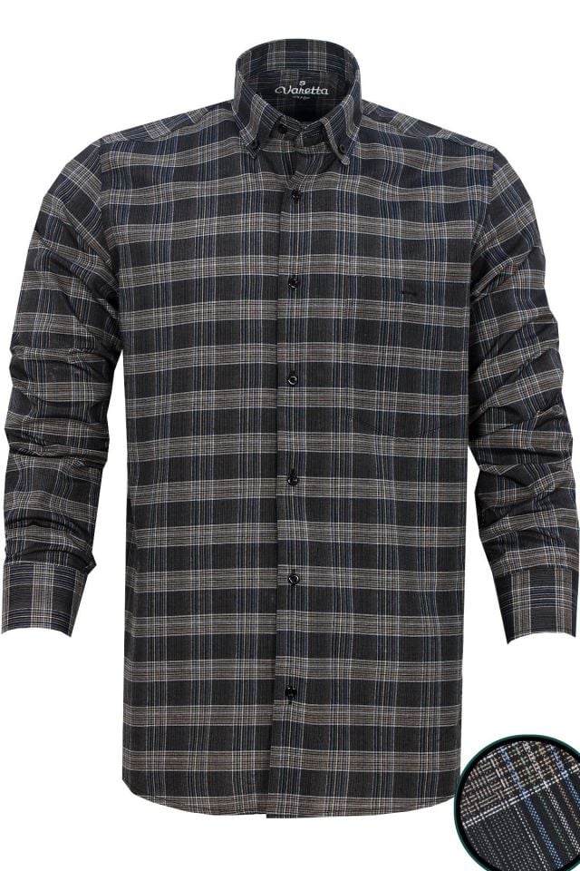 Varetta Erkek Siyah Kareli Uzun Kollu Klasik Kesim Yaka Düğmeli Gömlek