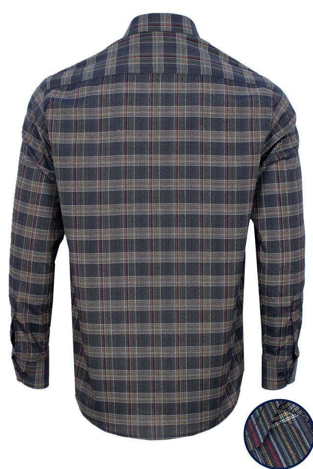 Varetta Erkek Lacivert Kareli Uzun Kol Klasik Kesim Yaka Düğmeli Gömlek