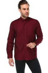 Erkek Bordo Klasik Kesim Uzun Kollu Tek Cepli Gömlek Siyah Kravat Kombin Set