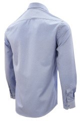 Erkek Koyu Mavi Slim Fit Kendinden Desenli Cepsiz Uzun Kollu Gömlek XL - Koyu Mavi