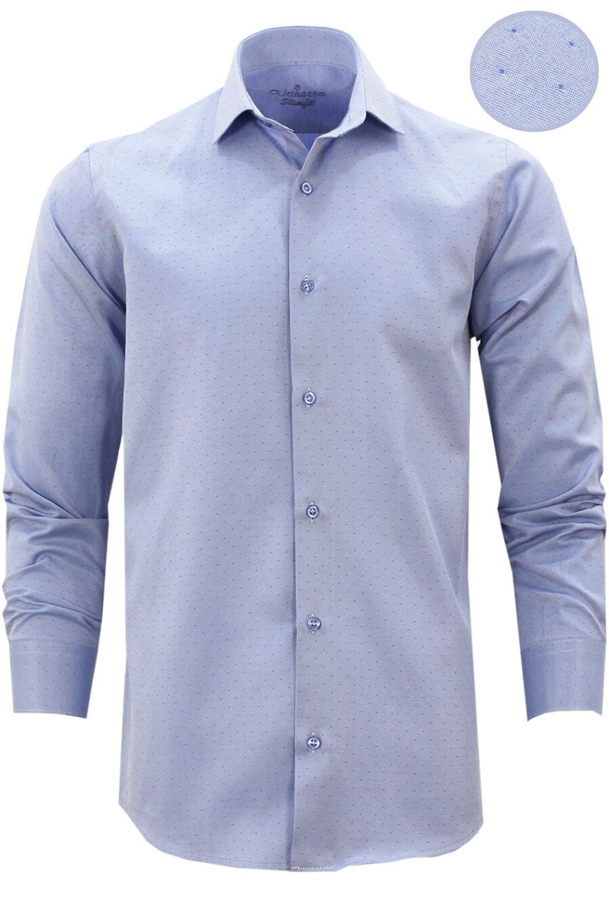 Erkek Koyu Mavi Slim Fit Kendinden Desenli Cepsiz Uzun Kollu Gömlek XL - Koyu Mavi