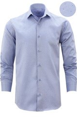 Erkek Koyu Mavi Slim Fit Kendinden Desenli Cepsiz Uzun Kollu Gömlek XL - Koyu Mavi