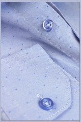 Erkek Koyu Mavi Slim Fit Kendinden Desenli Cepsiz Uzun Kollu Gömlek XL - Koyu Mavi