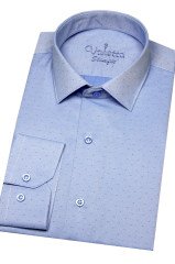 Erkek Koyu Mavi Slim Fit Kendinden Desenli Cepsiz Uzun Kollu Gömlek XL - Koyu Mavi