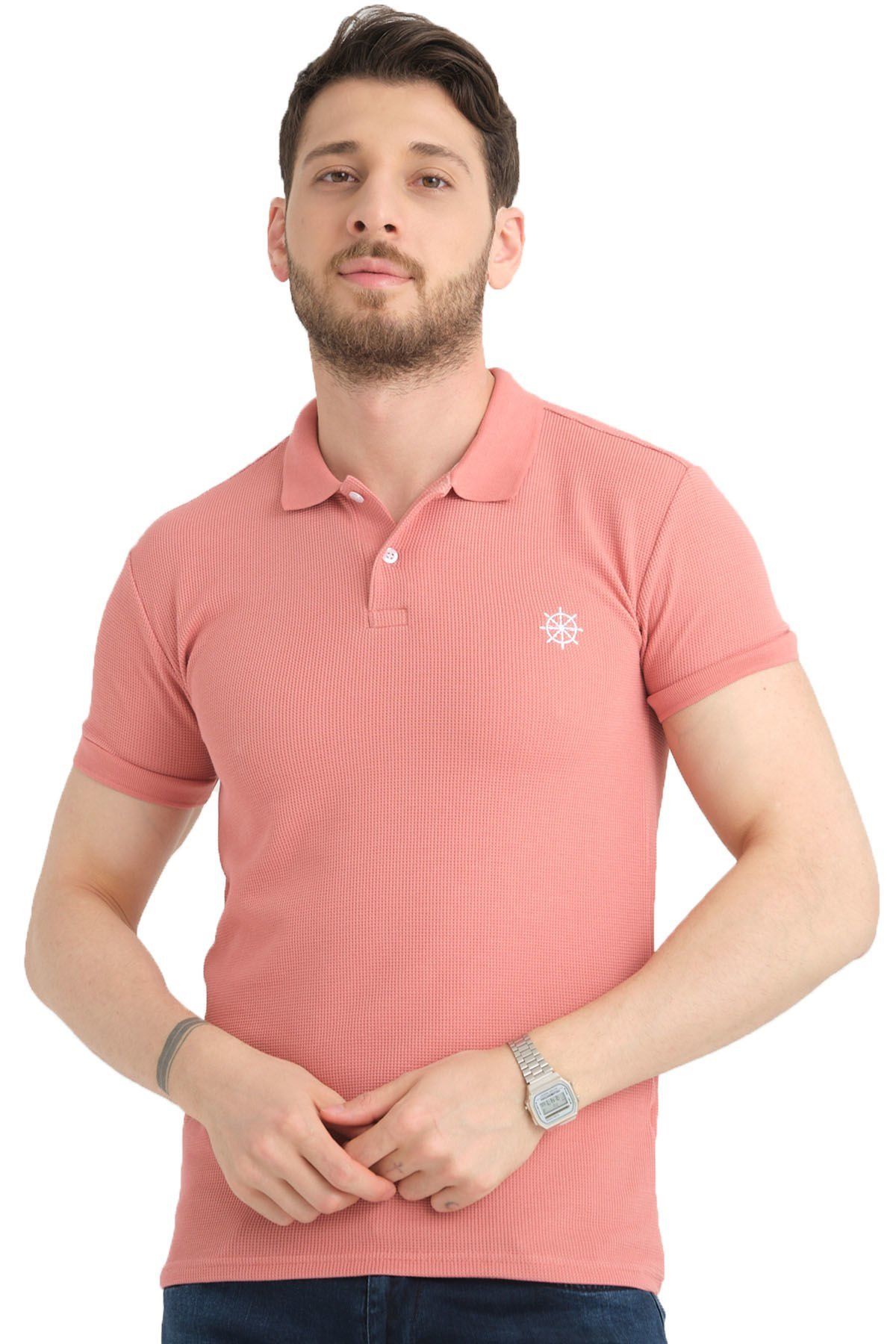 Varetta Erkek Yavruağzı Rengi  Polo Yaka Pamuklu Waffle T-shirt