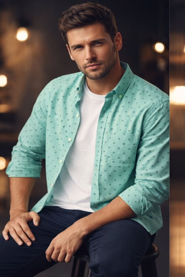 Varetta Erkek Yeşil Gömlek Uzun Kollu Geniş Kesim Cepli Casual Trend