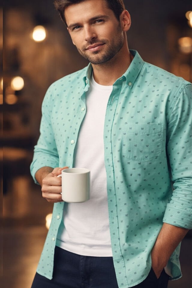 Varetta Erkek Yeşil Gömlek Uzun Kollu Geniş Kesim Cepli Casual Trend