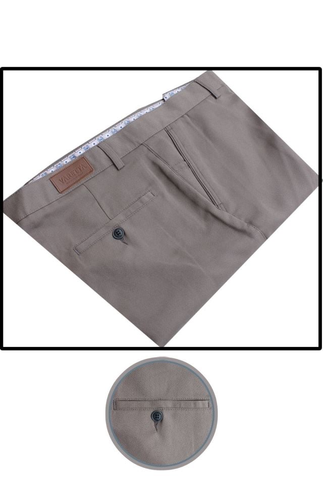 Varetta Erkek Taş Kahverengi Keten Pantolon Klasik Kesim Cepli Armürlü
