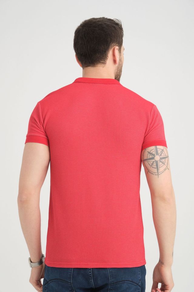 Varetta Erkek Kırmızı  Polo Yaka Pamuklu Waffle T-shirt