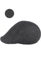 Varetta Erkek Kasket  Kaşmir Yünlü Füme Kışlık Kulaklı Şapka 