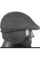 Varetta Erkek Kasket  Kaşmir Yünlü Füme Kışlık Kulaklı Şapka 